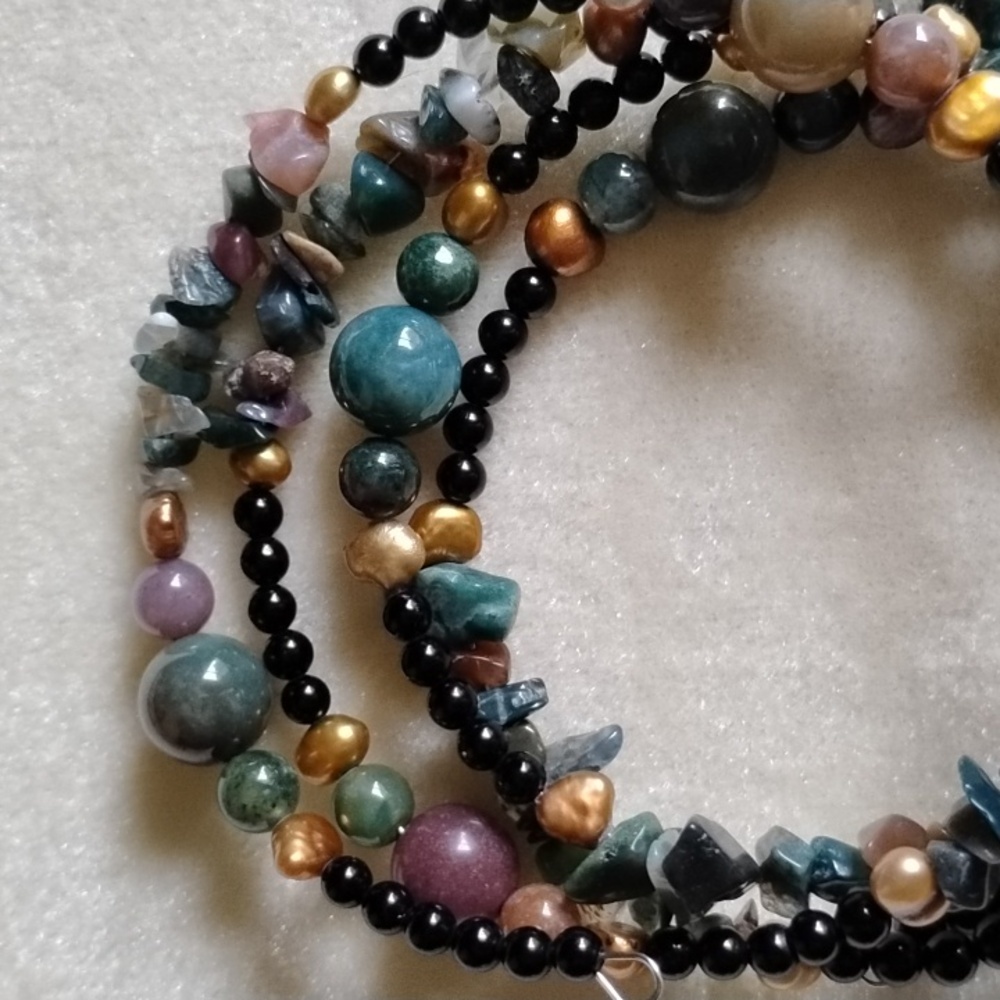 🎃HAND CRAFTED MULTICOLORED AGATE AND PEARL BRACELET - Picture 3 of 4